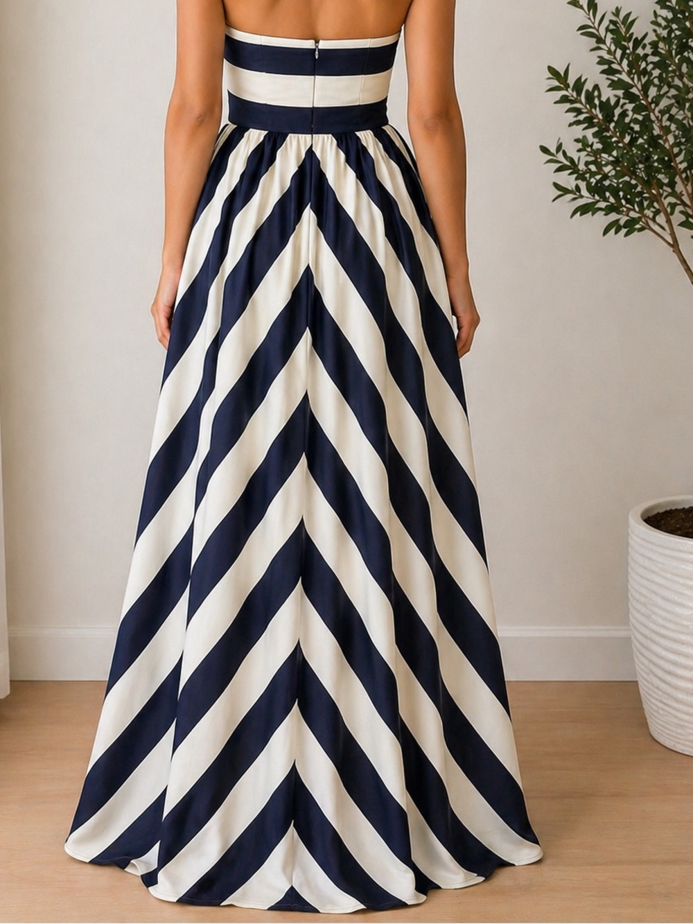 Lulus Navy & White Stripe Strapless Maxi Dress XS - Picture 2 of 5